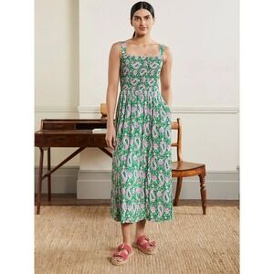 Boden Peggy Green Pink Paisley Sleeveless Maxi Dress Smocked Bodice US 6 UK 10